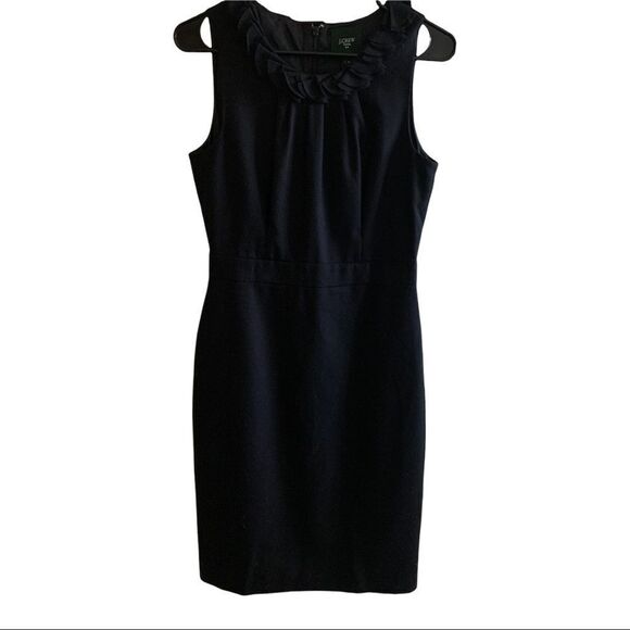 J.Crew Black Sleeveless Very Unique Chic Midi Dress Ruffled Scoop Neck size 4 - Picture 4 of 11